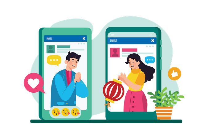 Friends connect and share updates  일러스트레이션