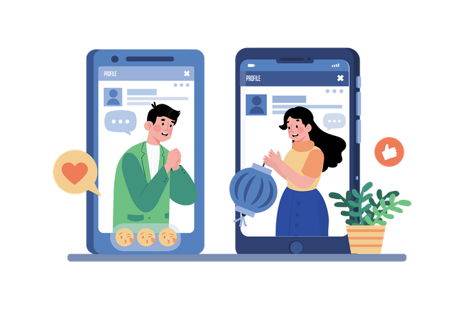 Friends connect and share updates  일러스트레이션