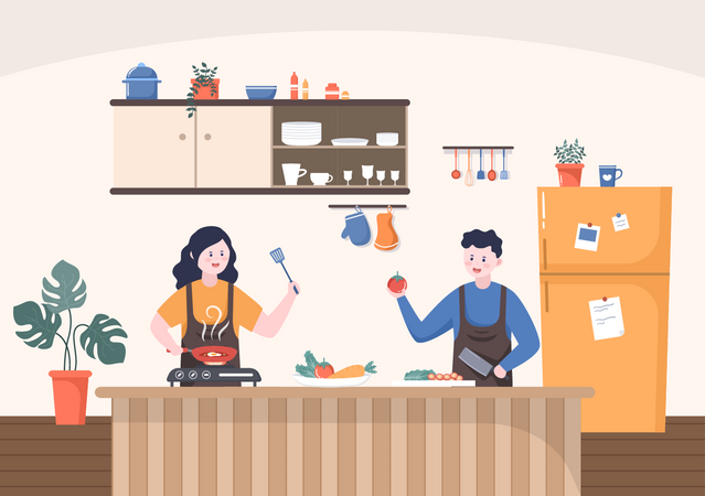 Friends cooking together Illustration