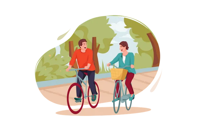 Friends Cycling on park Illustration
