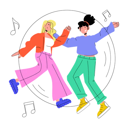 Modern Drawing Illustration Of Friends Dancing Illustration