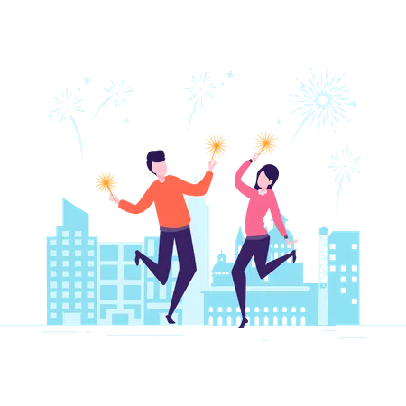 Friends dancing and celebrating new year  Illustration