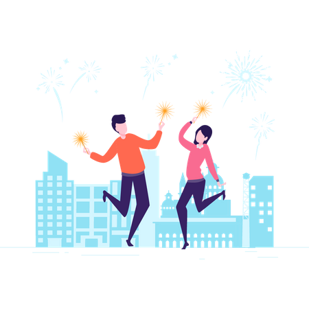 Friends dancing and celebrating new year  Illustration