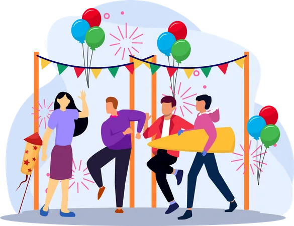 Friends dancing at new year party Illustration