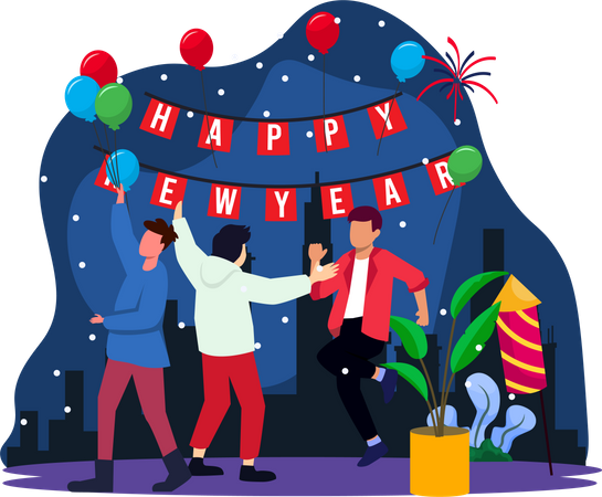 Friends dancing at new year party Illustration