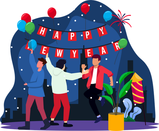 Friends dancing at new year party  Illustration