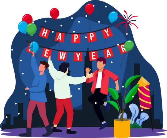 Friends dancing at new year party  Illustration