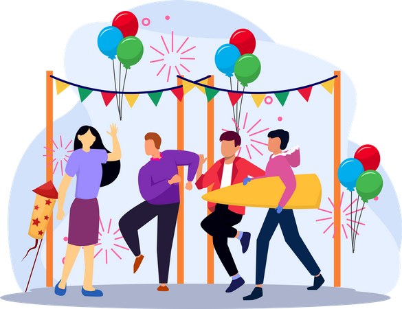 Friends dancing at new year party  Illustration