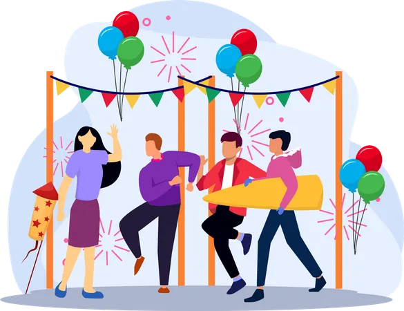 Friends dancing at new year party  Illustration