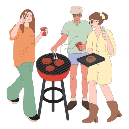 Friends doing bbq party Illustration
