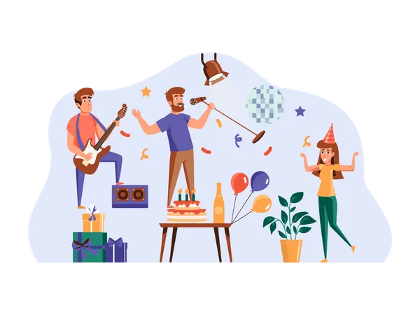 Friends doing birthday party  Illustration