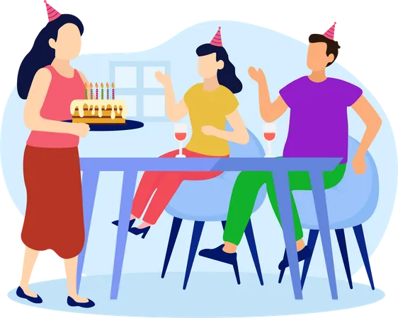 Friends doing Birthday Party  Illustration