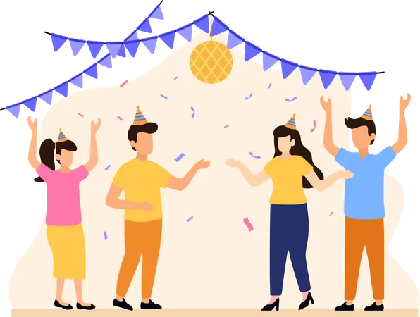 Friends doing Birthday Party  Illustration