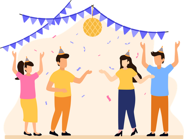 Friends doing Birthday Party  Illustration