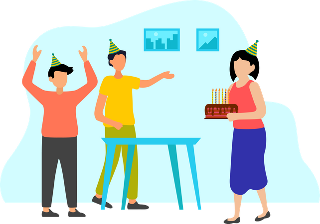 Friends doing Birthday Party  Illustration