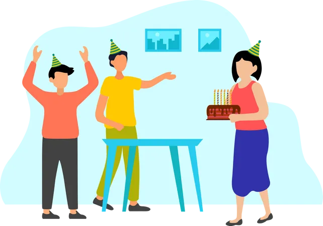 Friends doing Birthday Party  Illustration