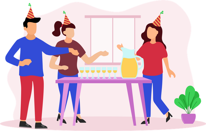 Friends doing Birthday Party  Illustration