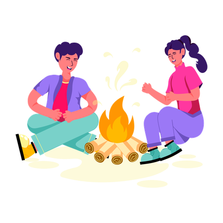 Friends doing Camp Bonfire  Illustration