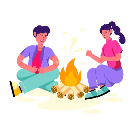 Friends doing Camp Bonfire  Illustration