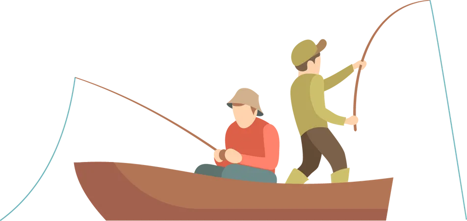 Friends doing fishing in boat Illustration