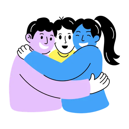 グループハグをする友達  イラスト