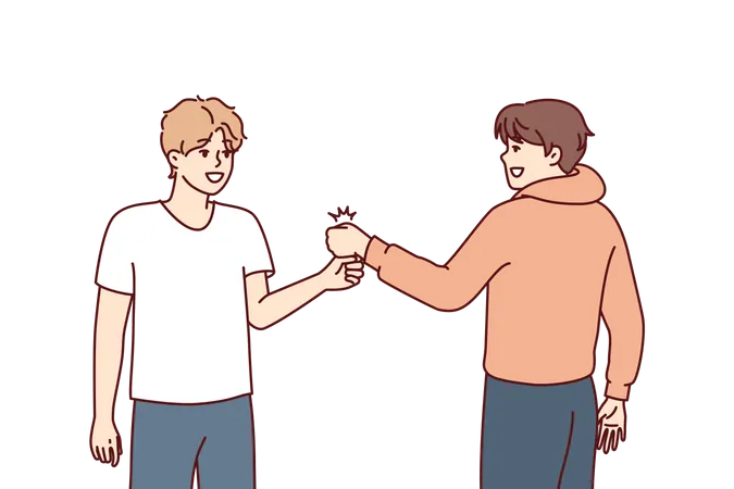 Friends doing hand meeting trick  Illustration