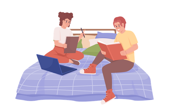 Friends doing homework together Illustration