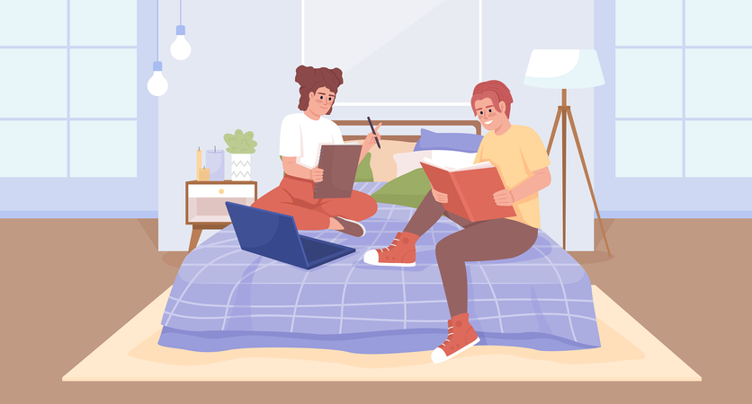 Friends doing homework together  Illustration