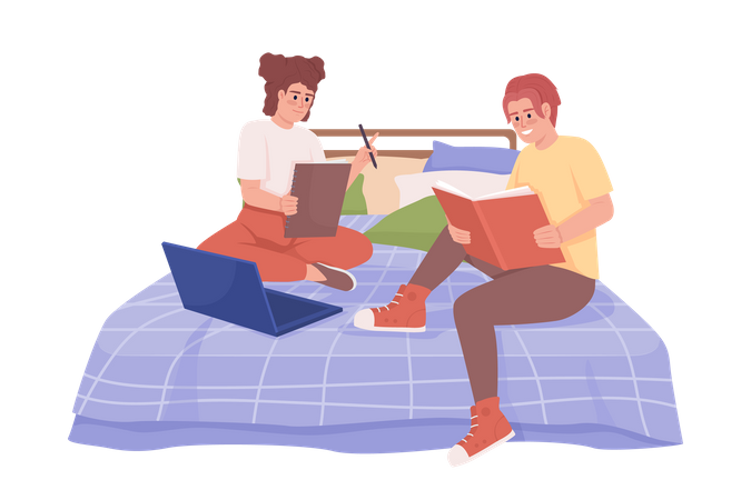 Friends doing homework together  Illustration