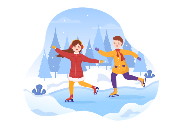 Friends doing ice skating together  Illustration