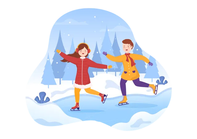 Friends doing ice skating together  Illustration