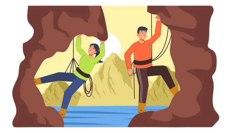 Friends doing mountain climbing activity  Illustration