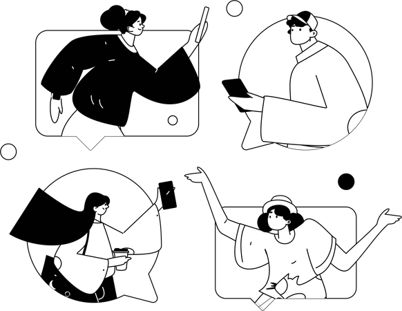オンラインでコミュニケーションをとる友人  イラスト