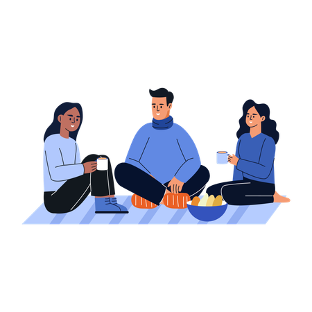 Friends doing picnic in park  Illustration