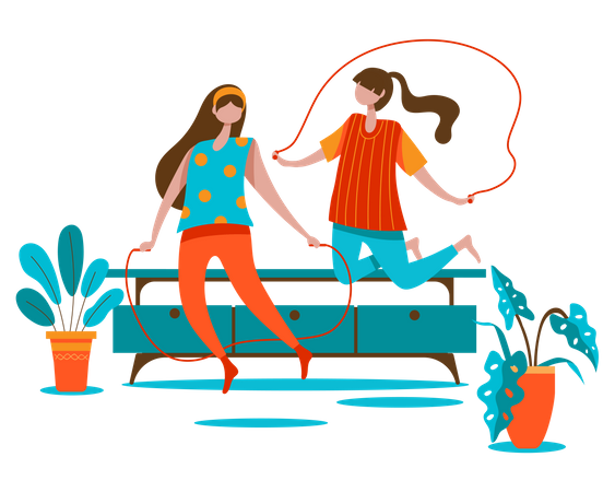 Friends doing Skipping rope exercise  Illustration