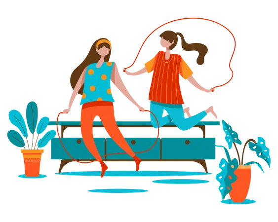 Friends doing Skipping rope exercise  Illustration