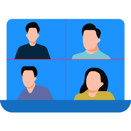 Friends doing video call in group Illustration