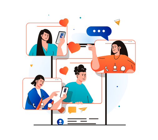 Friends doing video conference via social media  Illustration