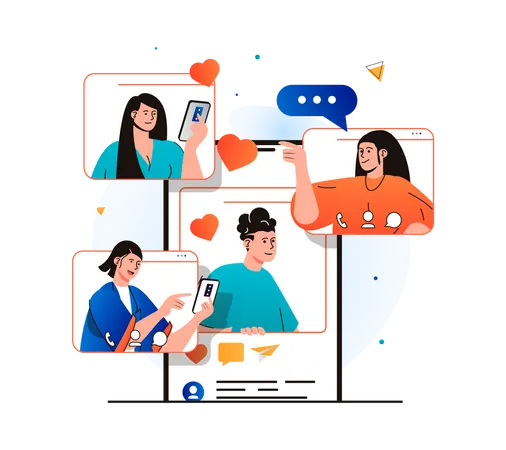 Friends doing video conference via social media  Illustration