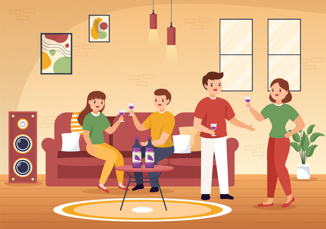 Friends doing wine party Illustration
