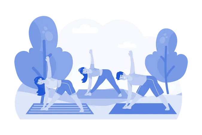 Friends doing yoga in the park  Illustration