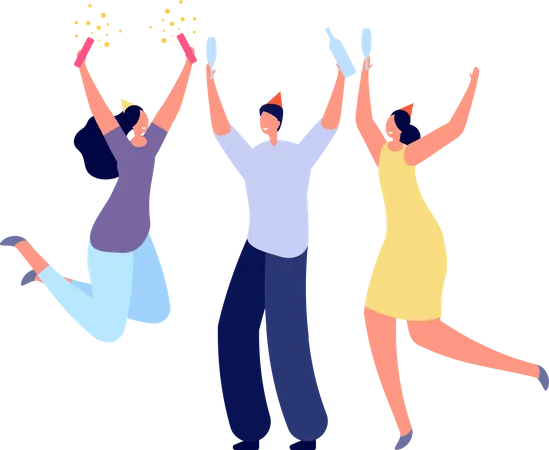 Diverse Party Characters Fun Festival People Laughing Dance Jumping Young Woman Man Isolated Flat Birthday Children Fest Utter Vector Set Illustration Party Diversity Woman And Man Together Illustration