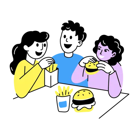 Friends eating burger together  Illustration