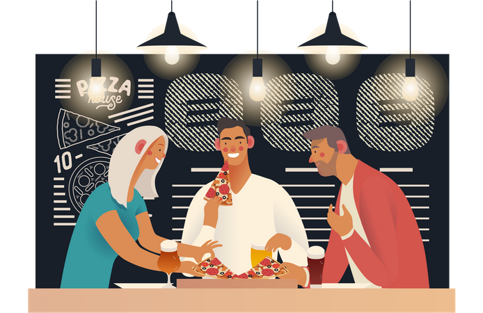Friends eating pizza Illustration