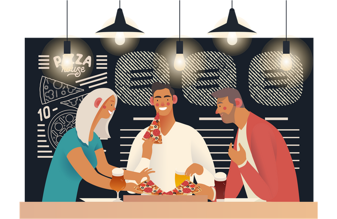 Friends eating pizza  Illustration