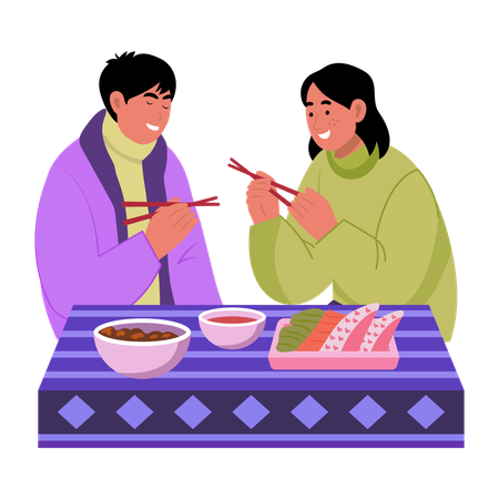Friends eating together  Illustration