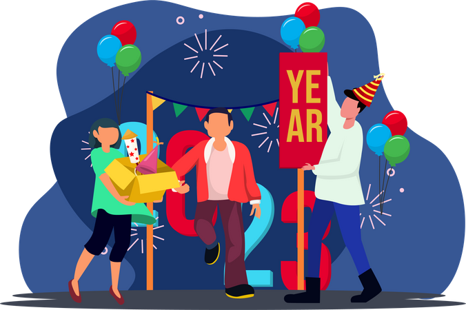 Friends enjoy new year party Illustration