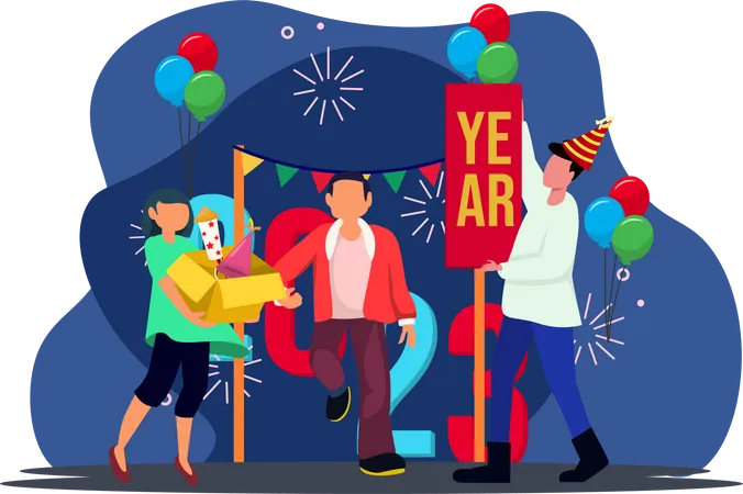 Friends enjoy new year party Illustration