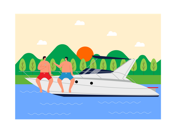 Friends enjoying at luxury yacht  Illustration