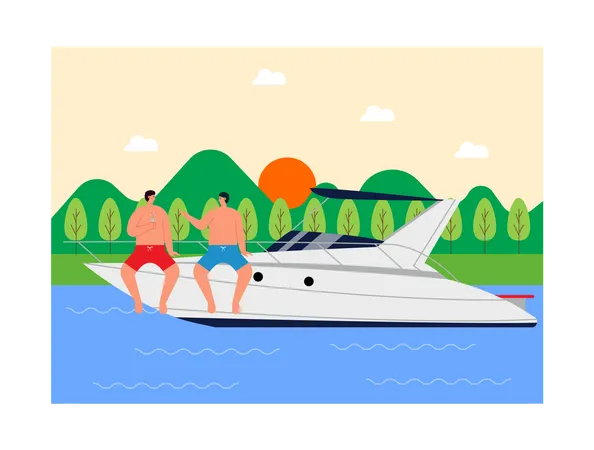 Friends enjoying at luxury yacht  Illustration